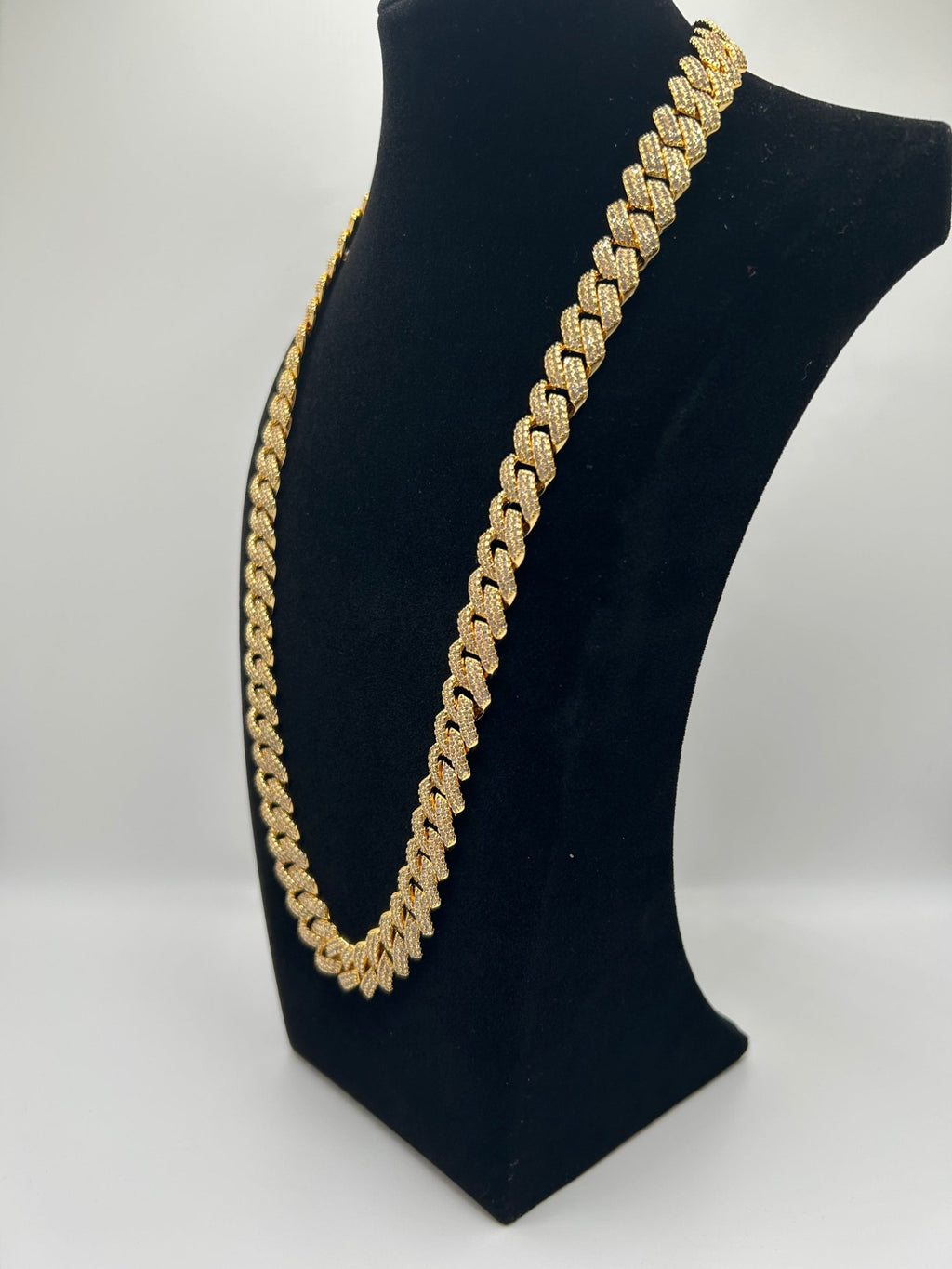 14mm Flat Cuban Iced Out Stimulated Diamonds Chain - Virtue Jewel20inchSilverChain Necklace