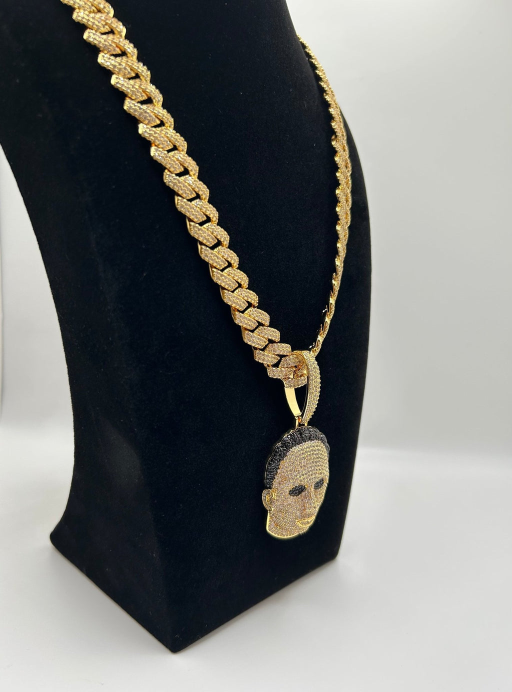 14mm flat square silver white gold plated Cuban chain and a Michael Halloween head pendant - Virtue JewelSilver7inch20inchNecklace & Pendant