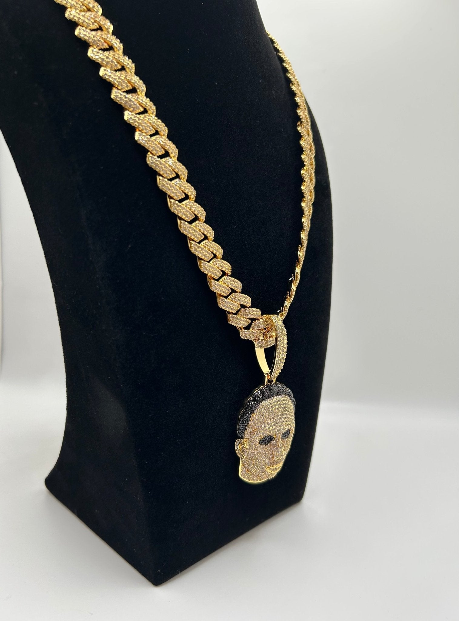 14mm flat square silver white gold plated Cuban chain and a Michael Halloween head pendant - Virtue JewelSilver7inch20inchNecklace & Pendant