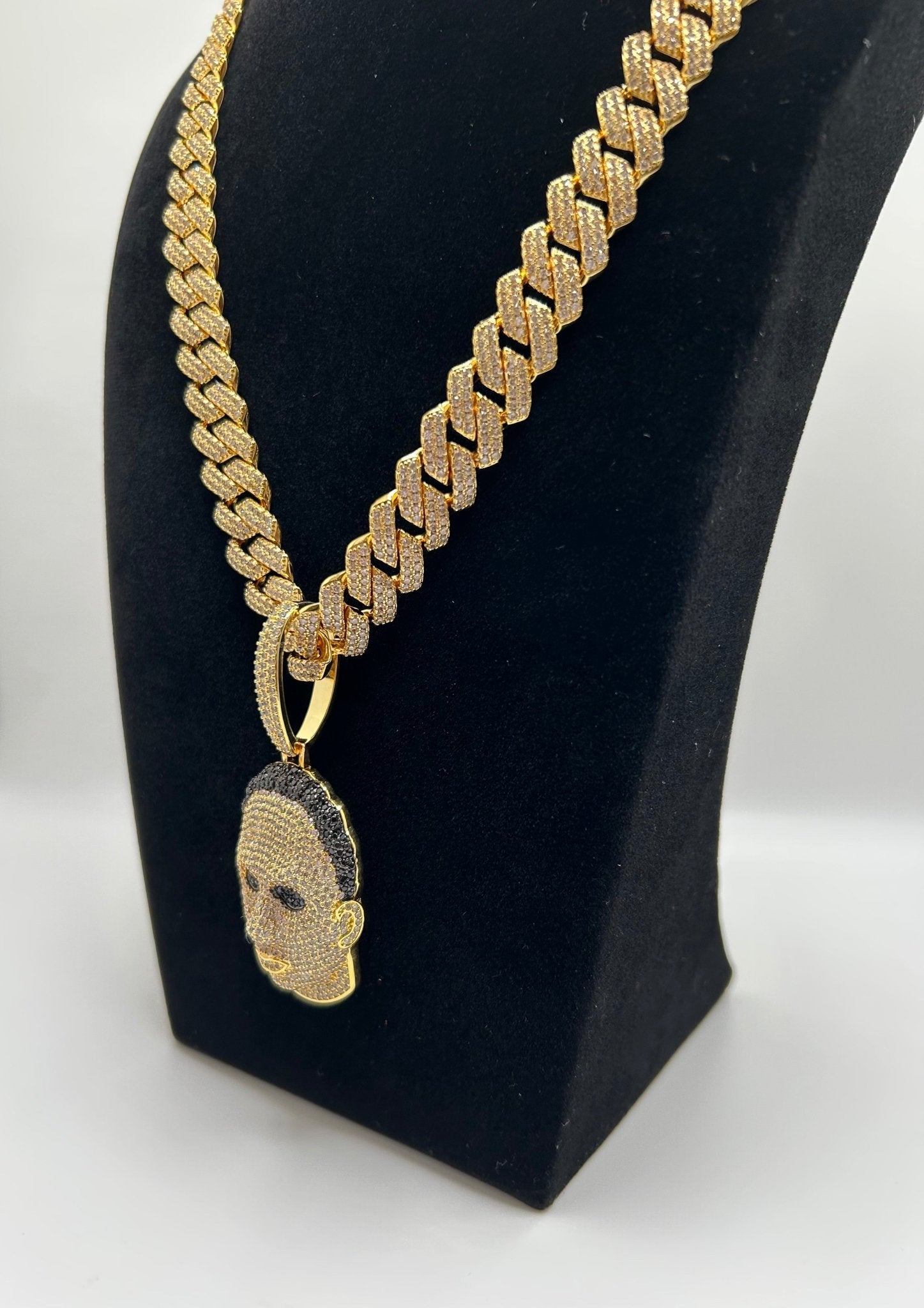 14mm flat square silver white gold plated Cuban chain and a Michael Halloween head pendant - Virtue JewelSilver7inch20inchNecklace & Pendant