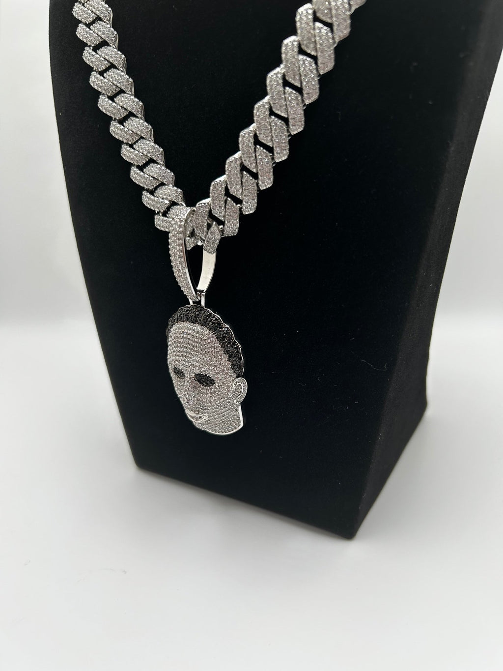 14mm flat square silver white gold plated Cuban chain and a Michael Halloween head pendant - Virtue JewelSilver7inch20inchNecklace & Pendant