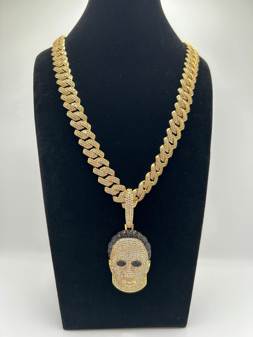 14mm flat square silver white gold plated Cuban chain and a Michael Halloween head pendant - Virtue JewelSilver7inch20inchNecklace & Pendant