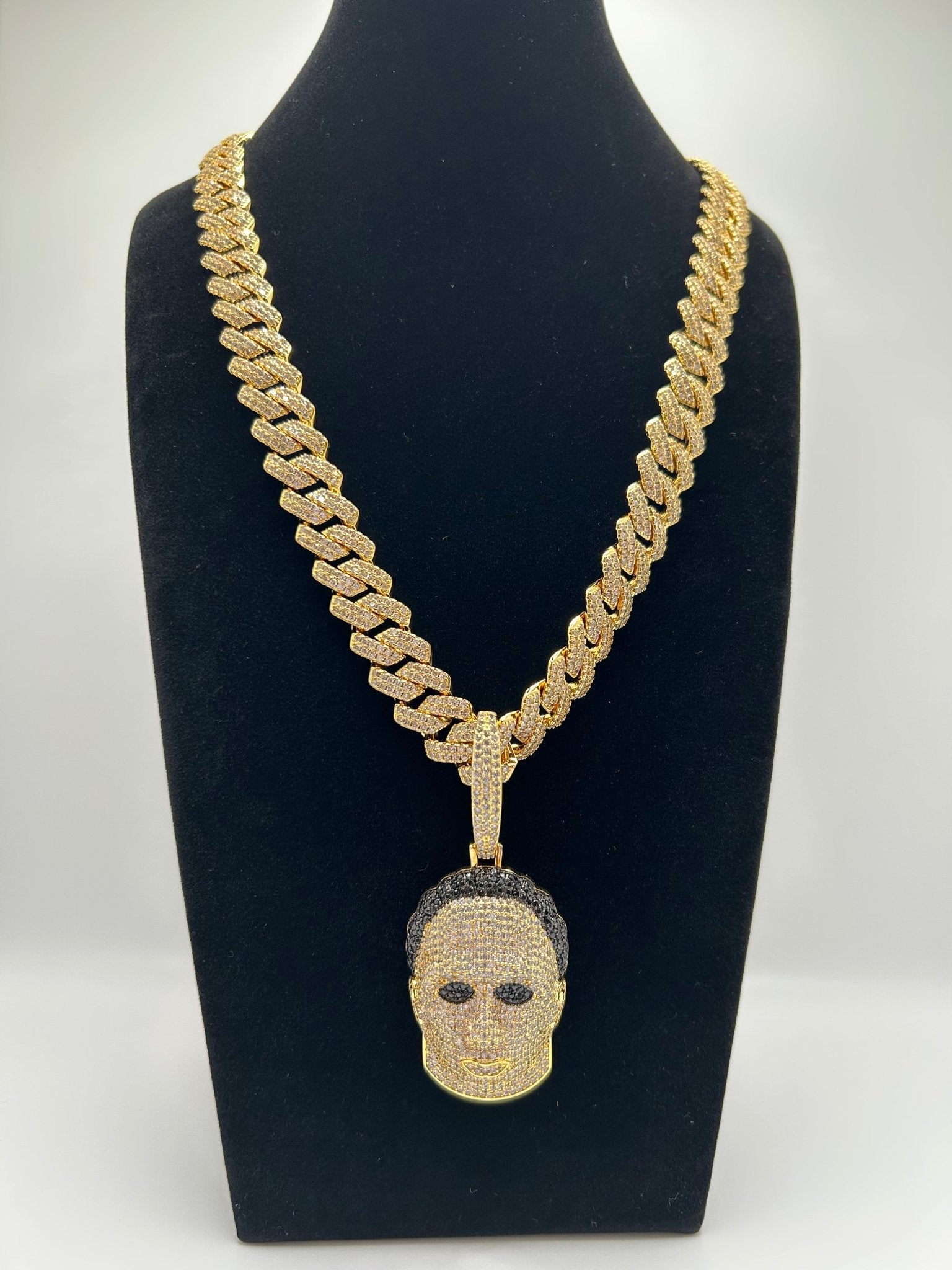 14mm flat square silver white gold plated Cuban chain and a Michael Halloween head pendant - Virtue JewelSilver7inch20inchNecklace & Pendant