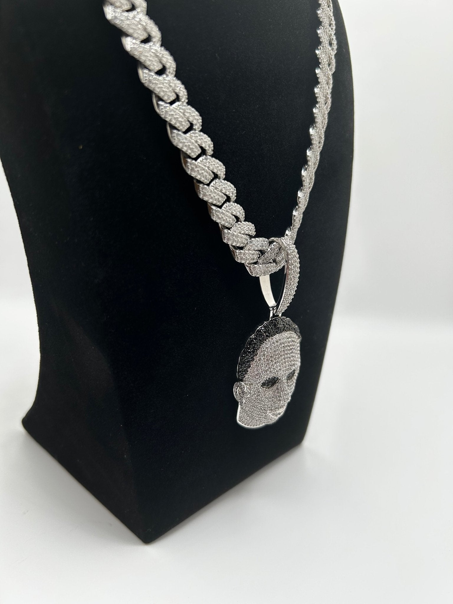 14mm flat square silver white gold plated Cuban chain and a Michael Halloween head pendant - Virtue JewelSilver7inch20inchNecklace & Pendant