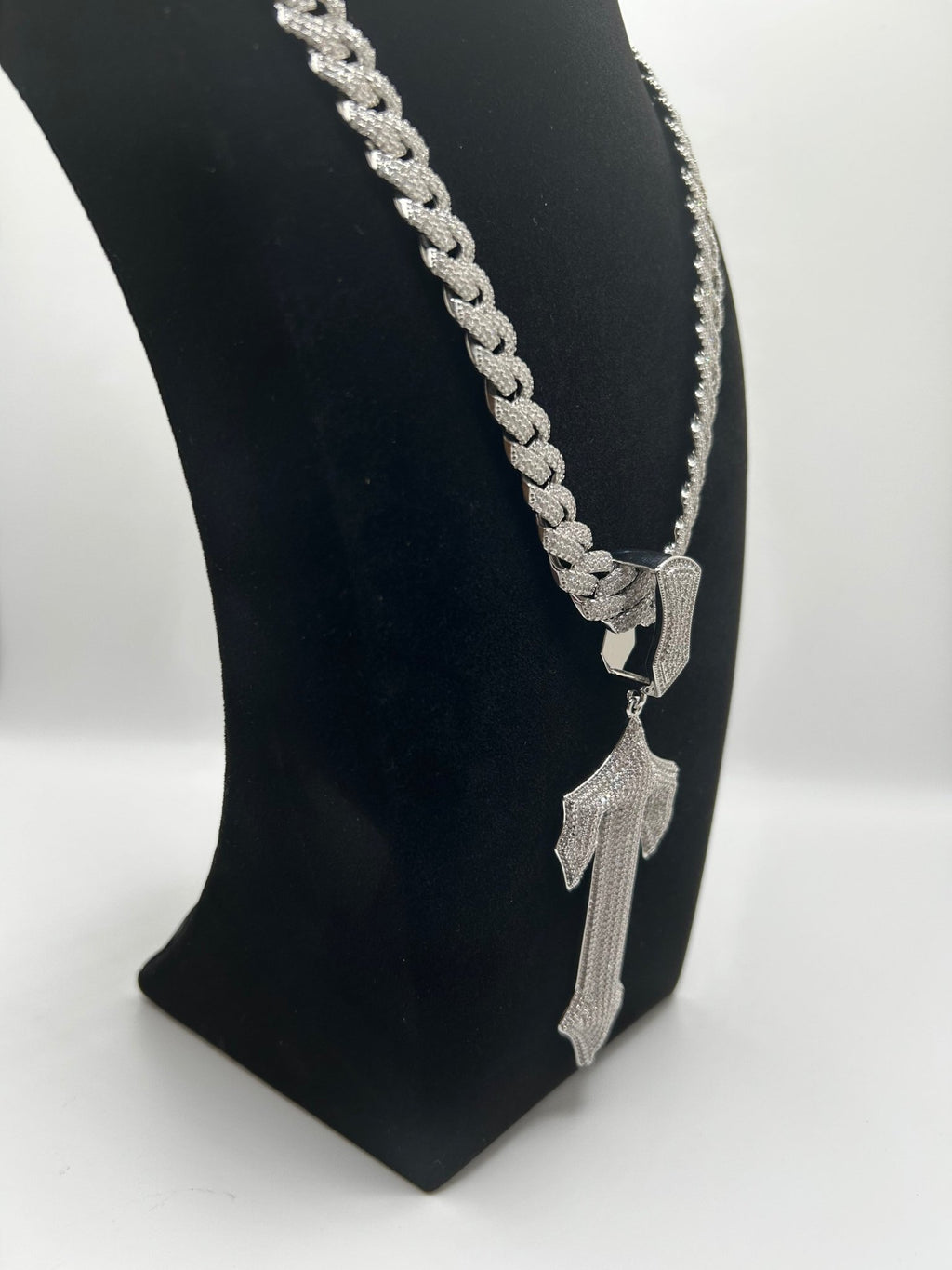 14MM FLAT SQUARE SILVER WHITE GOLD PLATED CUBAN CHAIN AND Cross Pendant Set - Virtue JewelSilver7inch18inchNecklace & Pendant