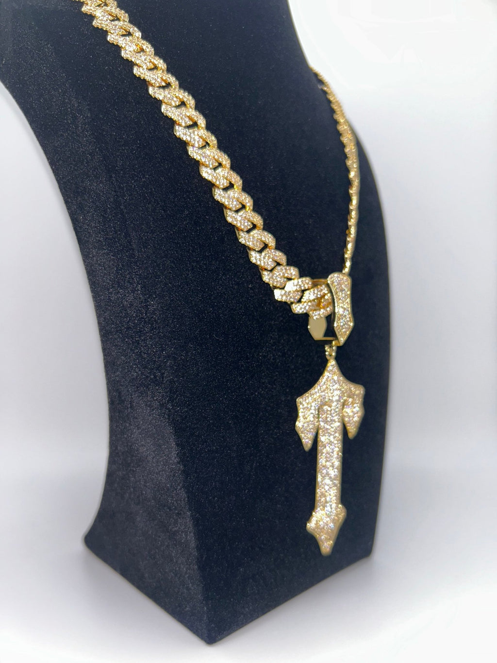 14MM FLAT SQUARE SILVER WHITE GOLD PLATED CUBAN CHAIN AND Cross Pendant Set - Virtue JewelSilver7inch18inchNecklace & Pendant