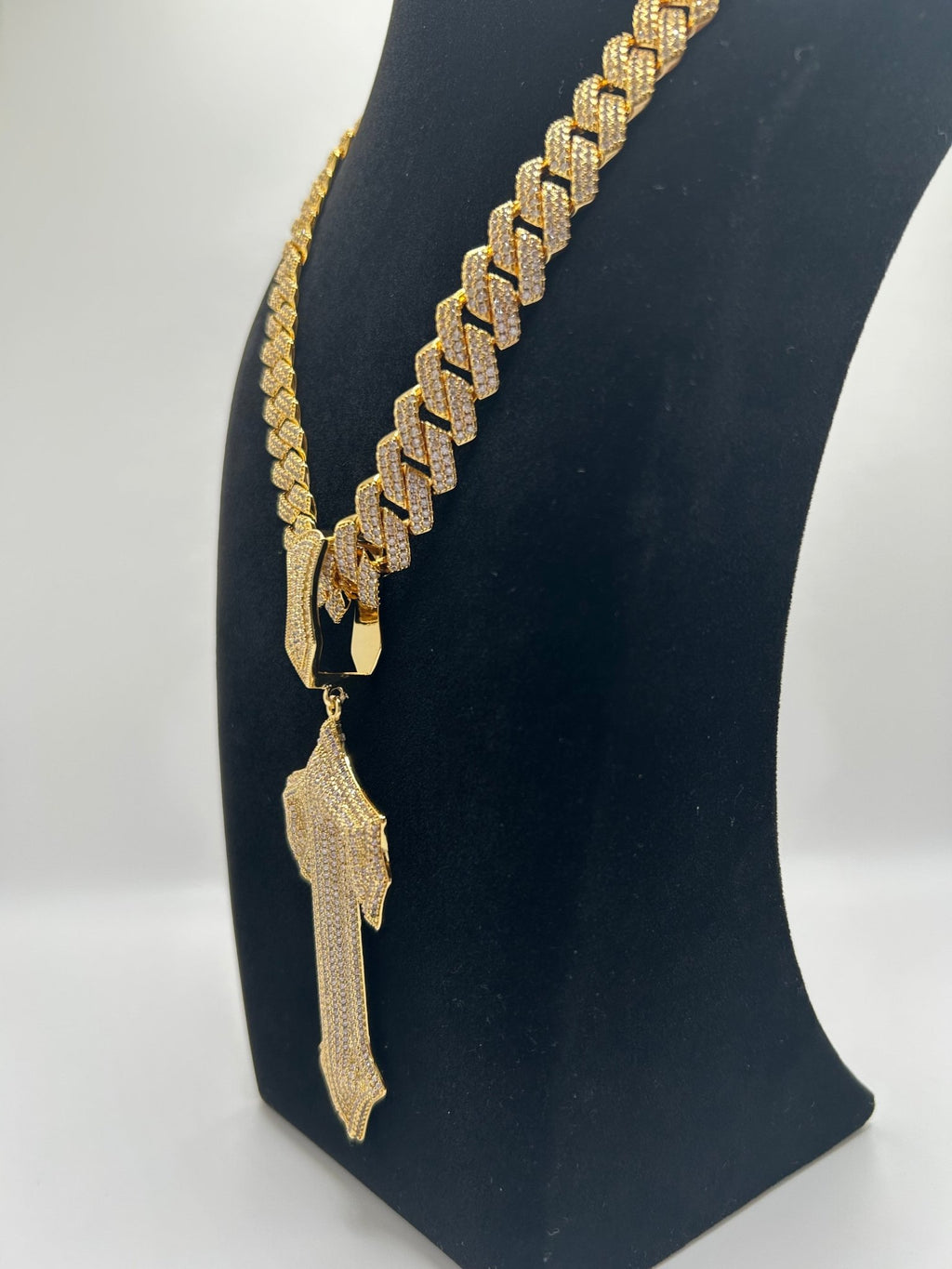 14MM FLAT SQUARE SILVER WHITE GOLD PLATED CUBAN CHAIN AND Warrior Jesus Cross PENDANT & BRACELET SET - Virtue JewelSilver18inch7inchJewelry Set