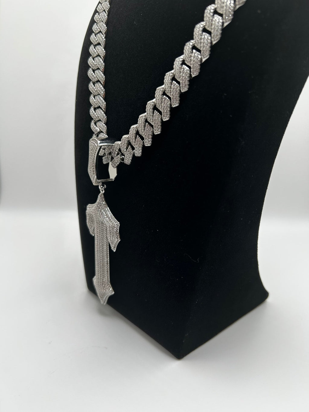14MM FLAT SQUARE SILVER WHITE GOLD PLATED CUBAN CHAIN AND Warrior Jesus Cross PENDANT & BRACELET SET - Virtue JewelSilver18inch7inchJewelry Set