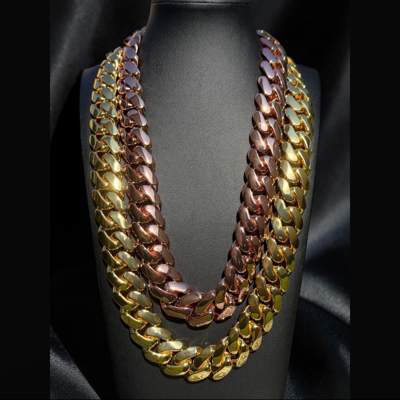2 - 20mm Miami Cuban Link Rose Gold & Gold Plated Chains Set - Virtue Jewel16inch16inch