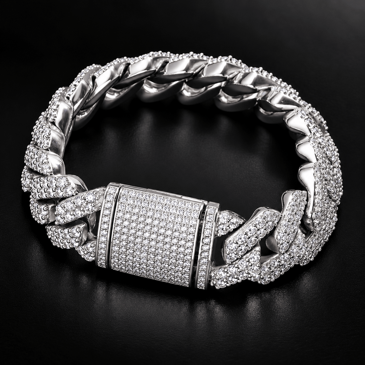 20mm Iced Out Miami Cuban Link Bracelet – Full CZ Pavé, Gold & White Gold - Virtue JewelSilver