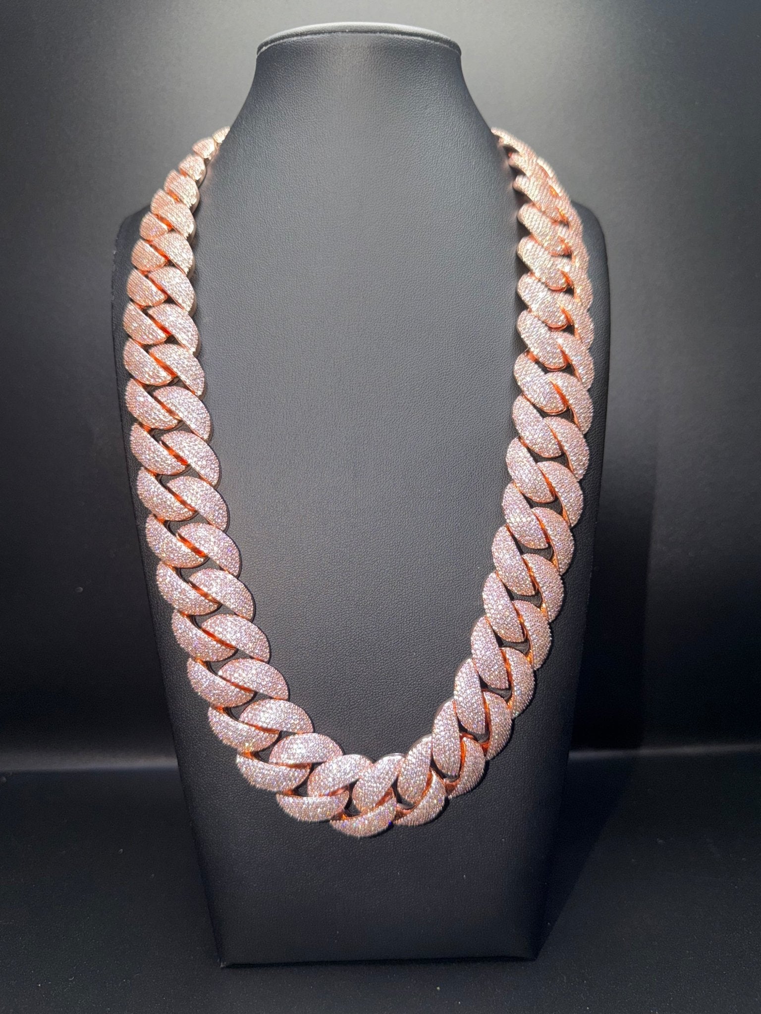 22mm Rose Gold Rounded Cuban Iced Out Stimulated Diamonds Chain - Virtue Jewel20inchChain