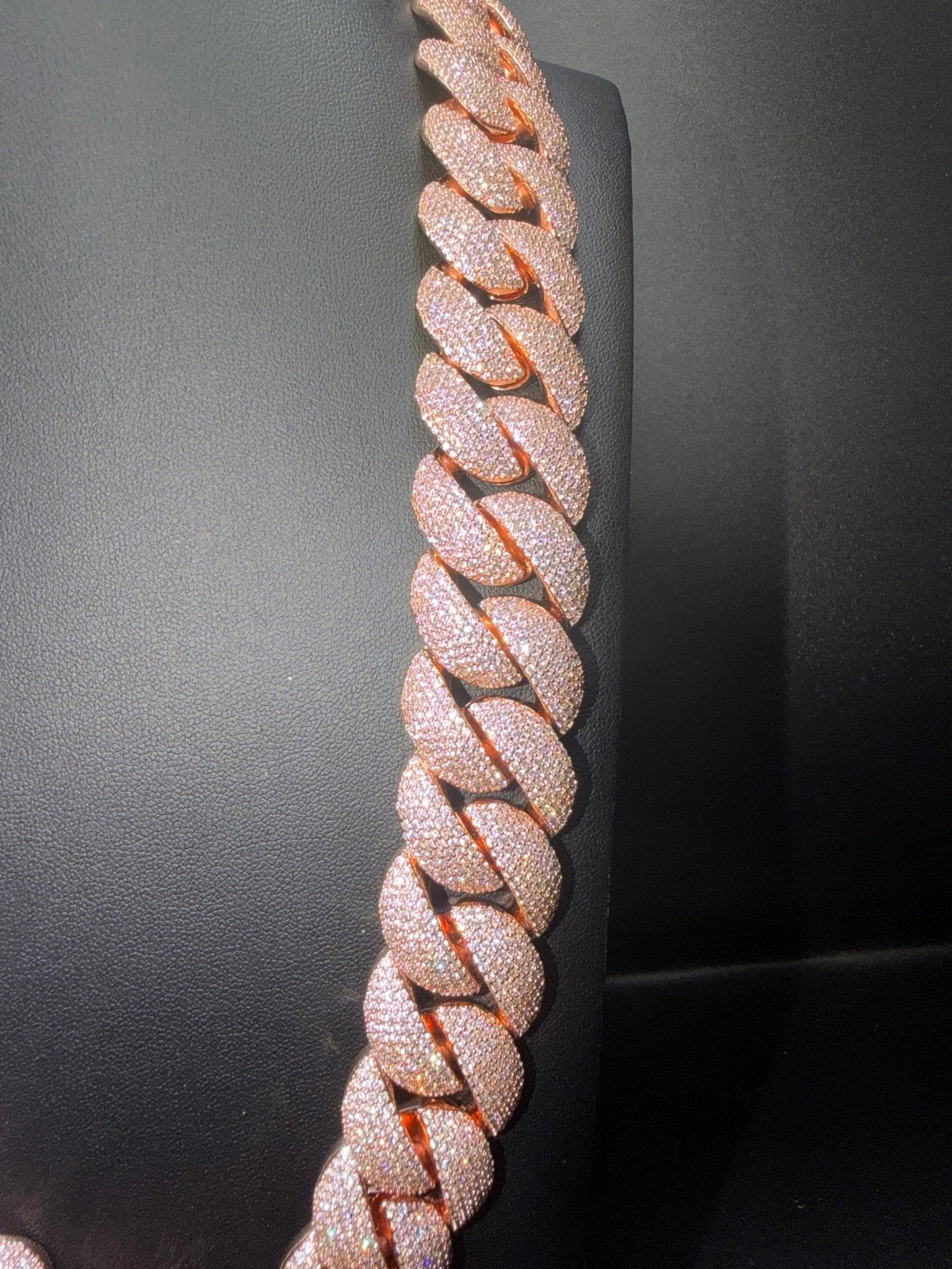 22mm Rose Gold Rounded Cuban Iced Out Stimulated Diamonds Chain - Virtue Jewel20inchChain