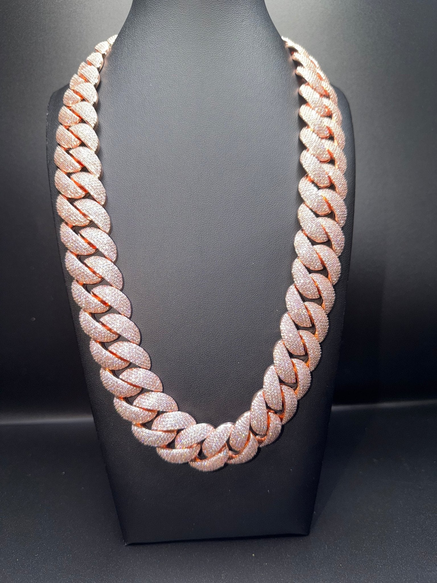22mm Rose Gold Rounded Cuban Iced Out Stimulated Diamonds Chain - Virtue Jewel20inchChain
