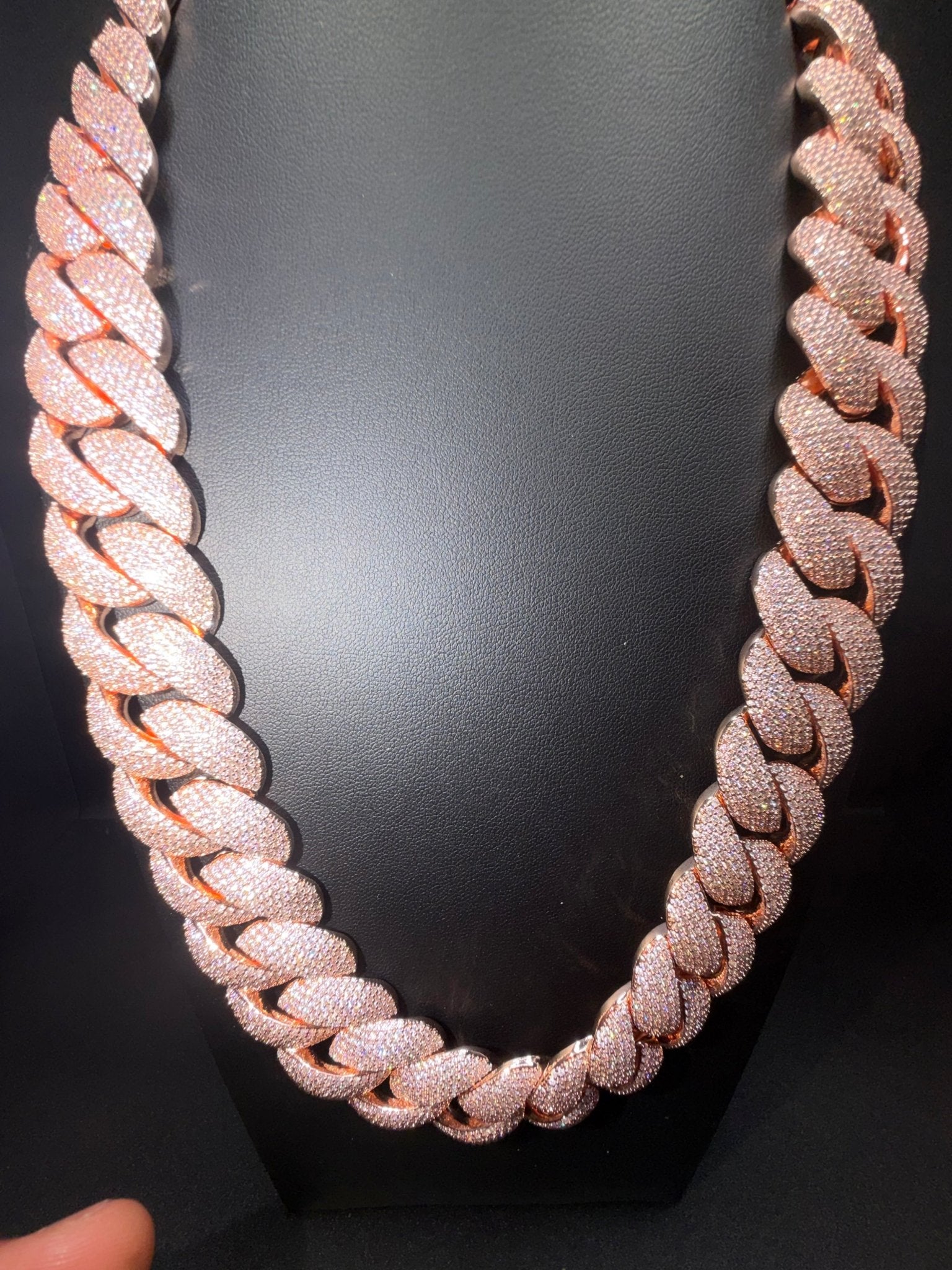 22mm Rose Gold Rounded Cuban Iced Out Stimulated Diamonds Chain - Virtue Jewel20inchChain