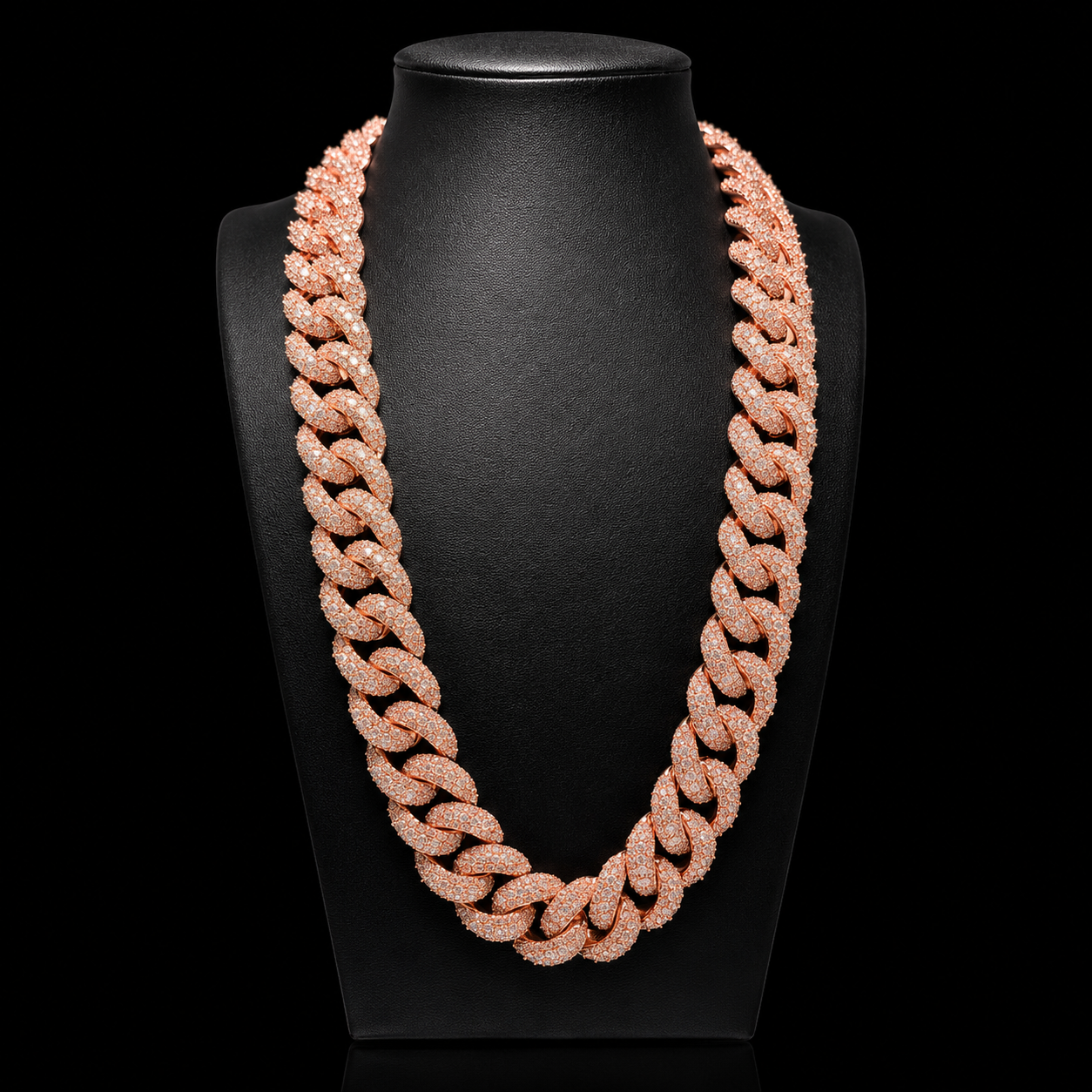 Miami Cuban Link Prong Stimulated Diamonds Iced Out Chain | Rose & Gold