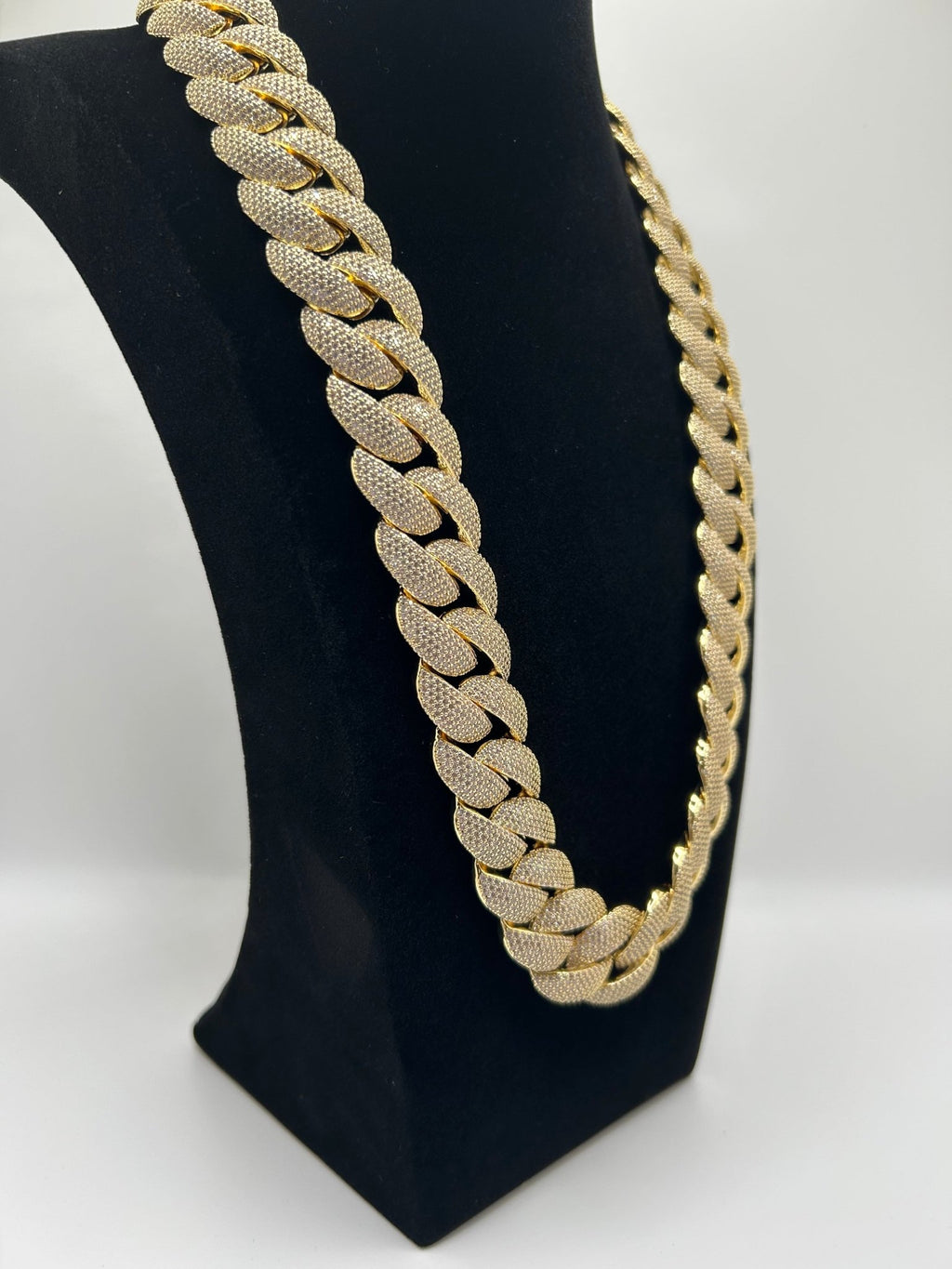 24mm Gold Rounded Cuban Iced Out Stimulated Diamonds Chain - Virtue Jewel20inchChain Necklace