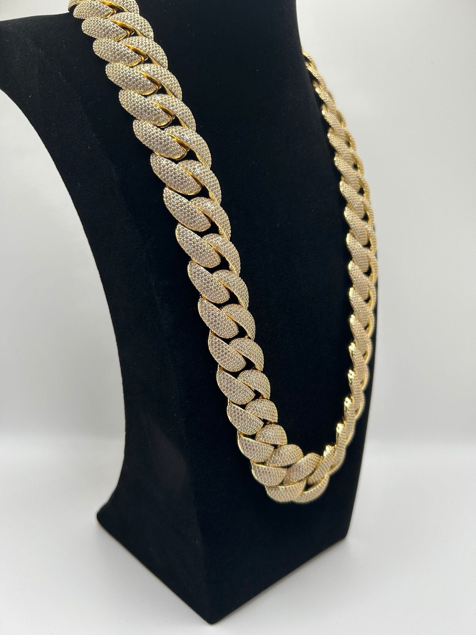 24mm Gold Rounded Cuban Iced Out Stimulated Diamonds Chain - Virtue Jewel20inchChain Necklace