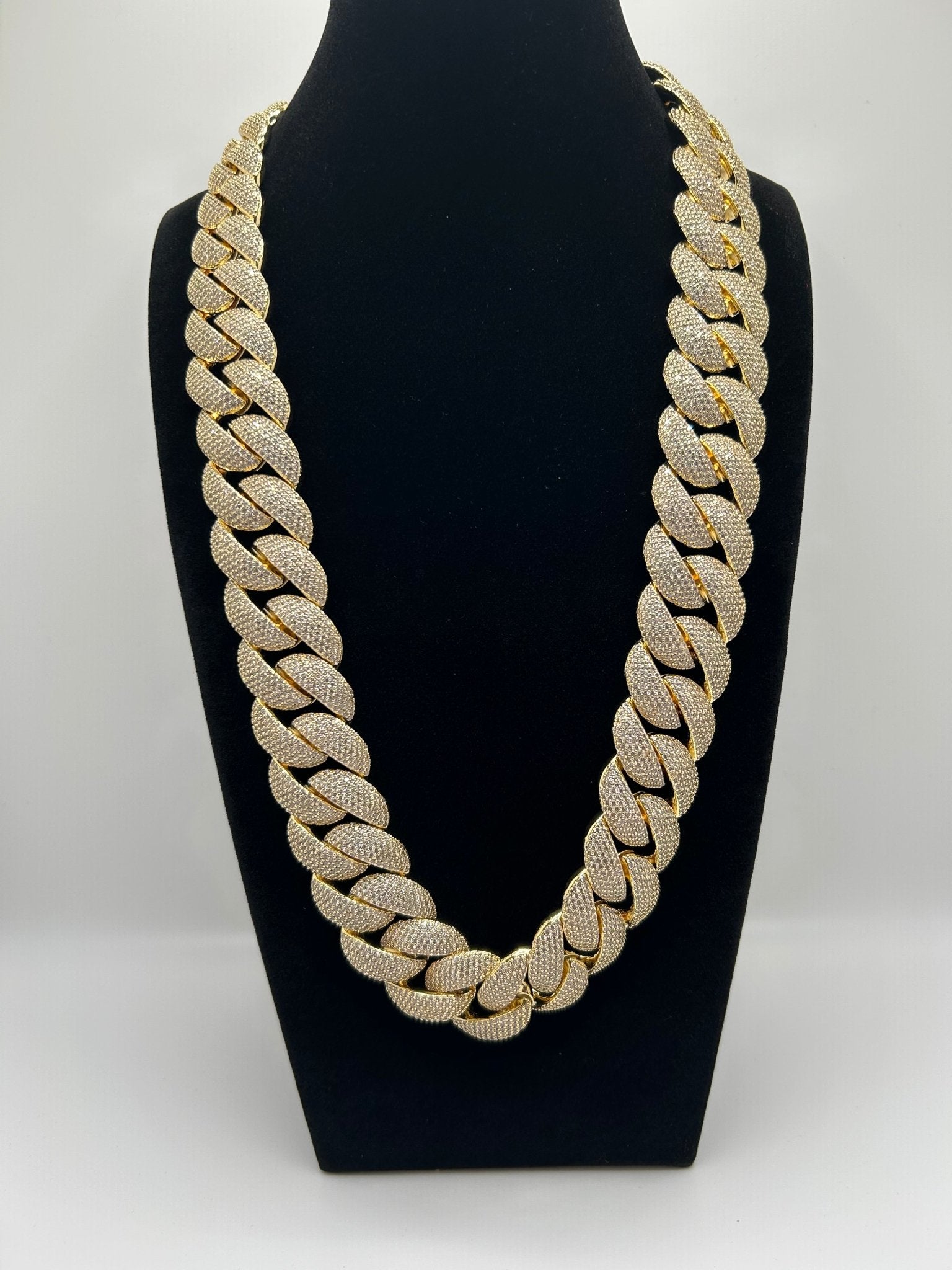 24mm Gold Rounded Cuban Iced Out Stimulated Diamonds Chain - Virtue Jewel20inchChain Necklace
