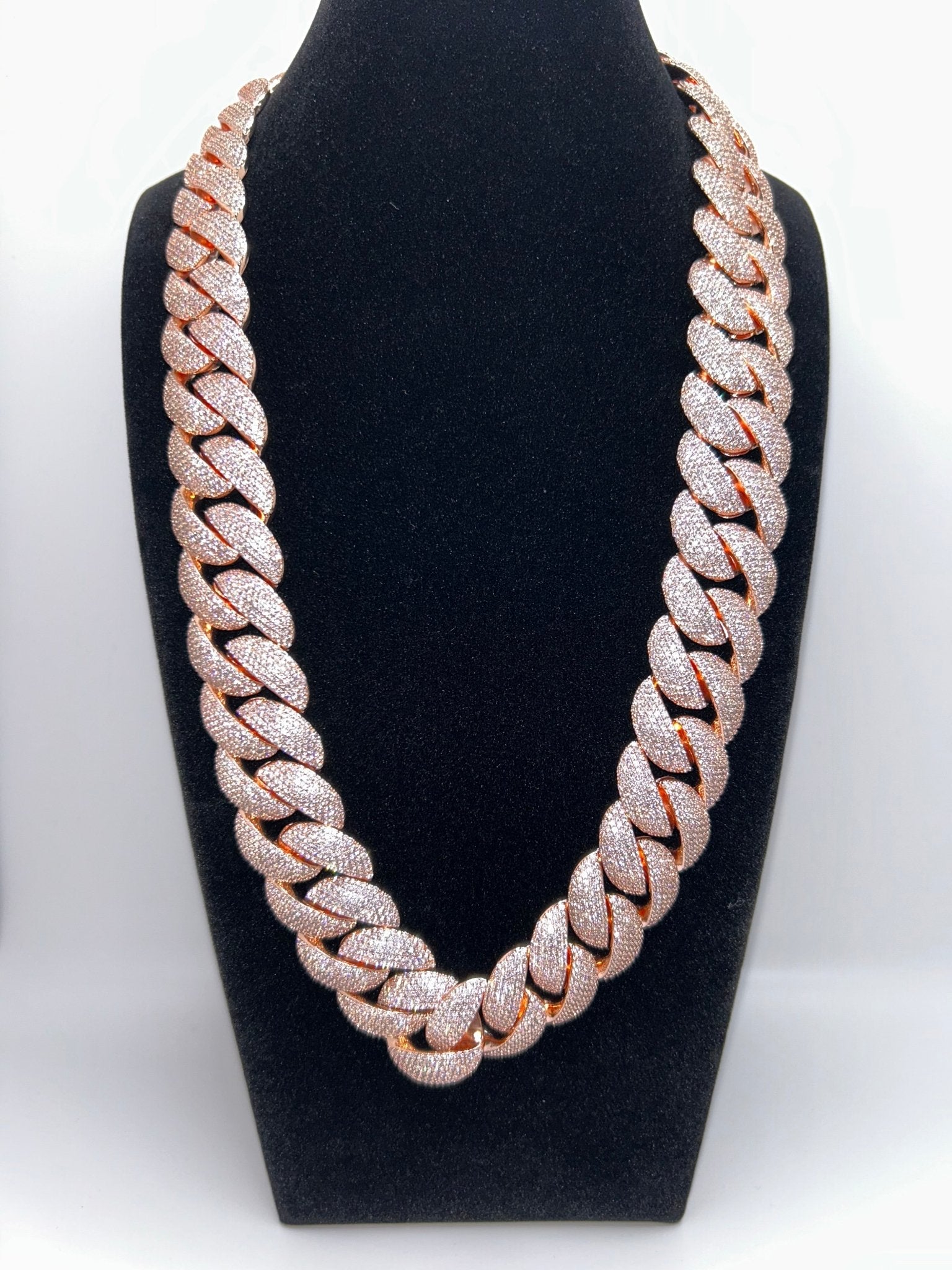 24mm Rose Gold Rounded Cuban Iced Out Stimulated Diamonds Chain - Virtue Jewel20inchChain Necklace