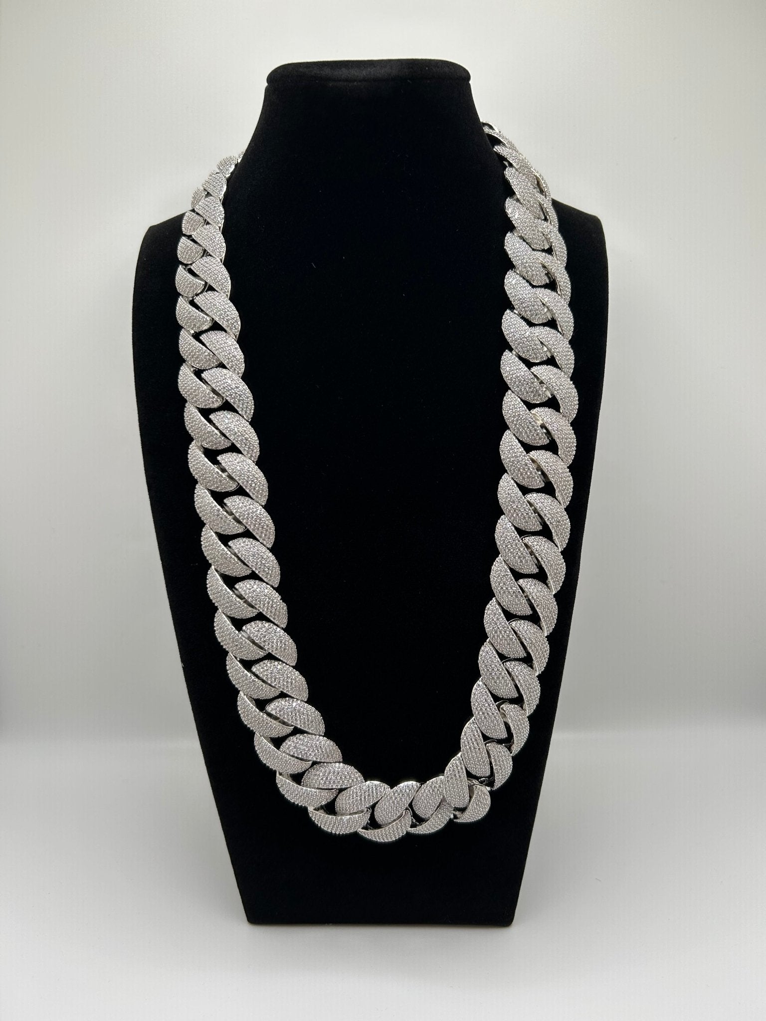 24mm Silver Rounded Cuban Iced Out Stimulated Diamonds Chain - Virtue Jewel20inchChain Necklace