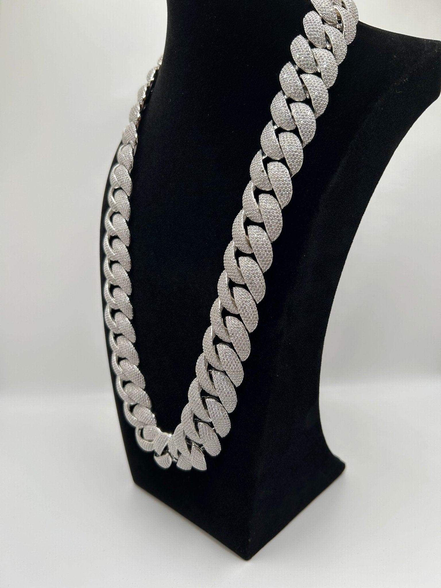 24mm Silver Rounded Cuban Iced Out Stimulated Diamonds Chain - Virtue Jewel20inchChain Necklace