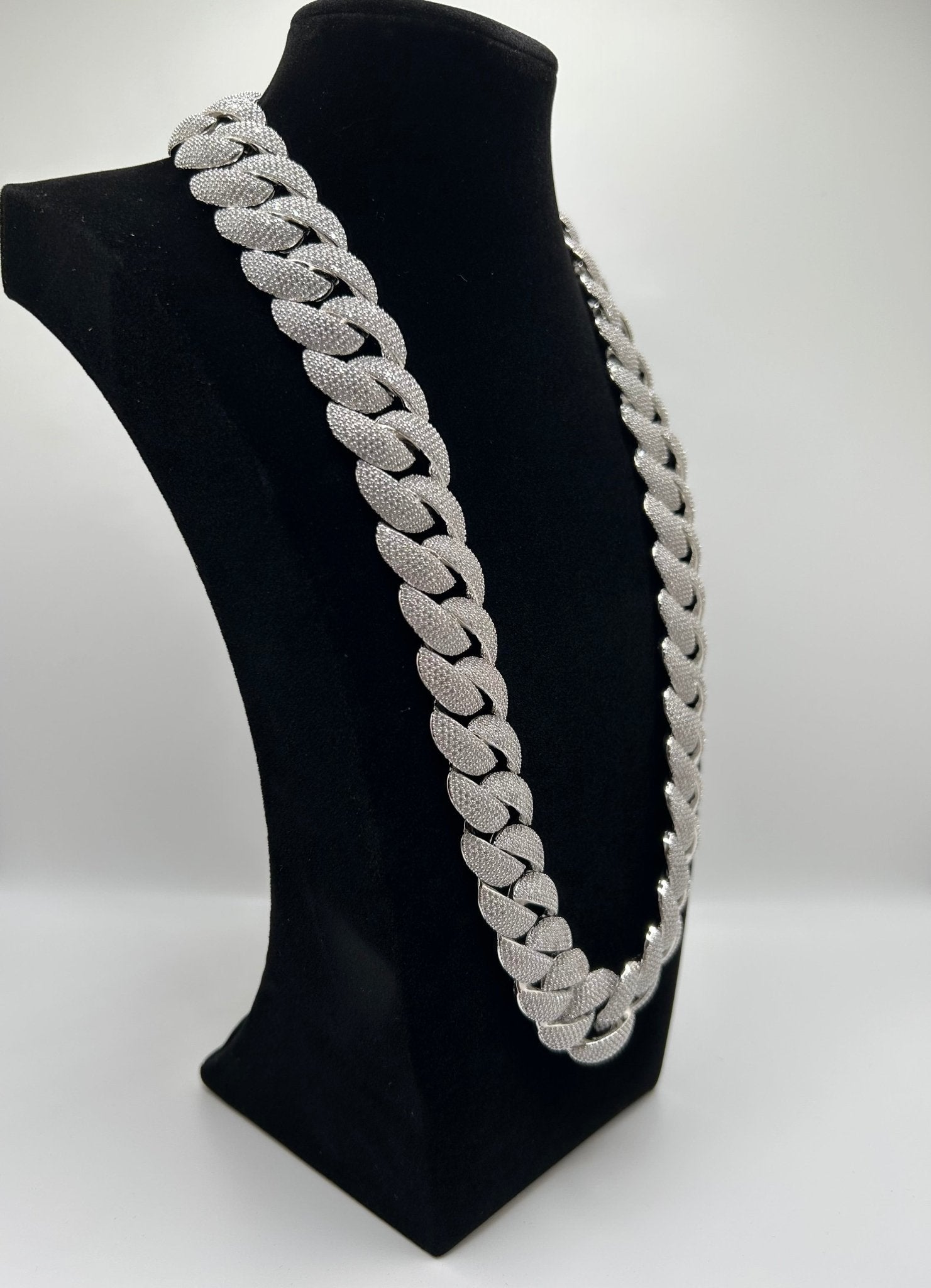 24mm Silver Rounded Cuban Iced Out Stimulated Diamonds Chain - Virtue Jewel20inchChain Necklace