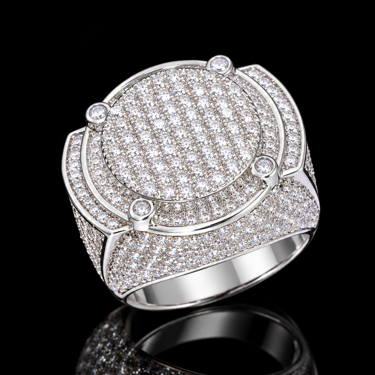 Iced Out Championship Ring – Round Pavé Face, 5A CZ, Gold & White Gold