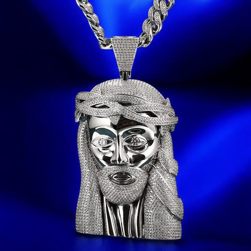 925 Silver Jesus Face White Gold Moissanite Pendant - Jewels