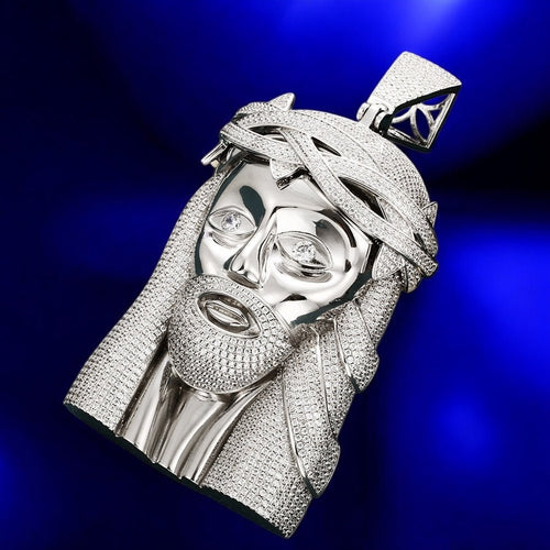 925 Silver Jesus Face White Gold Moissanite Pendant - Jewels