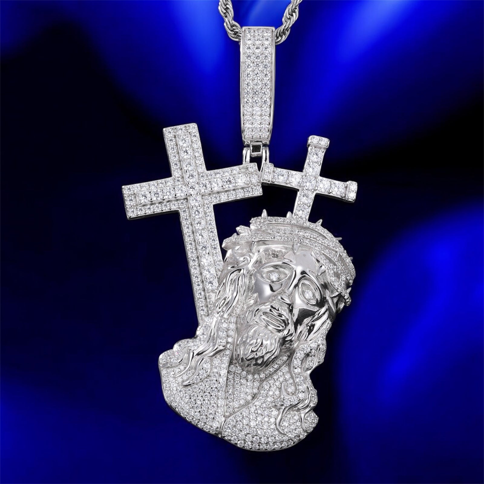925 Silver Moissanite Cross On Back White Gold & Gold Jesus Pendant - JewelsGold