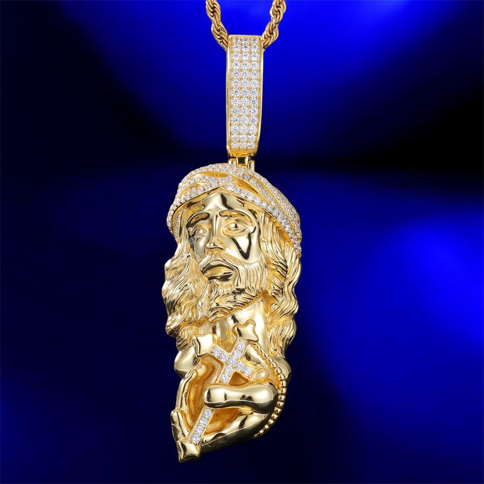 925 Silver Moissanite Hand Cross White Gold & Gold Jesus Pendant - JewelsWhite Gold