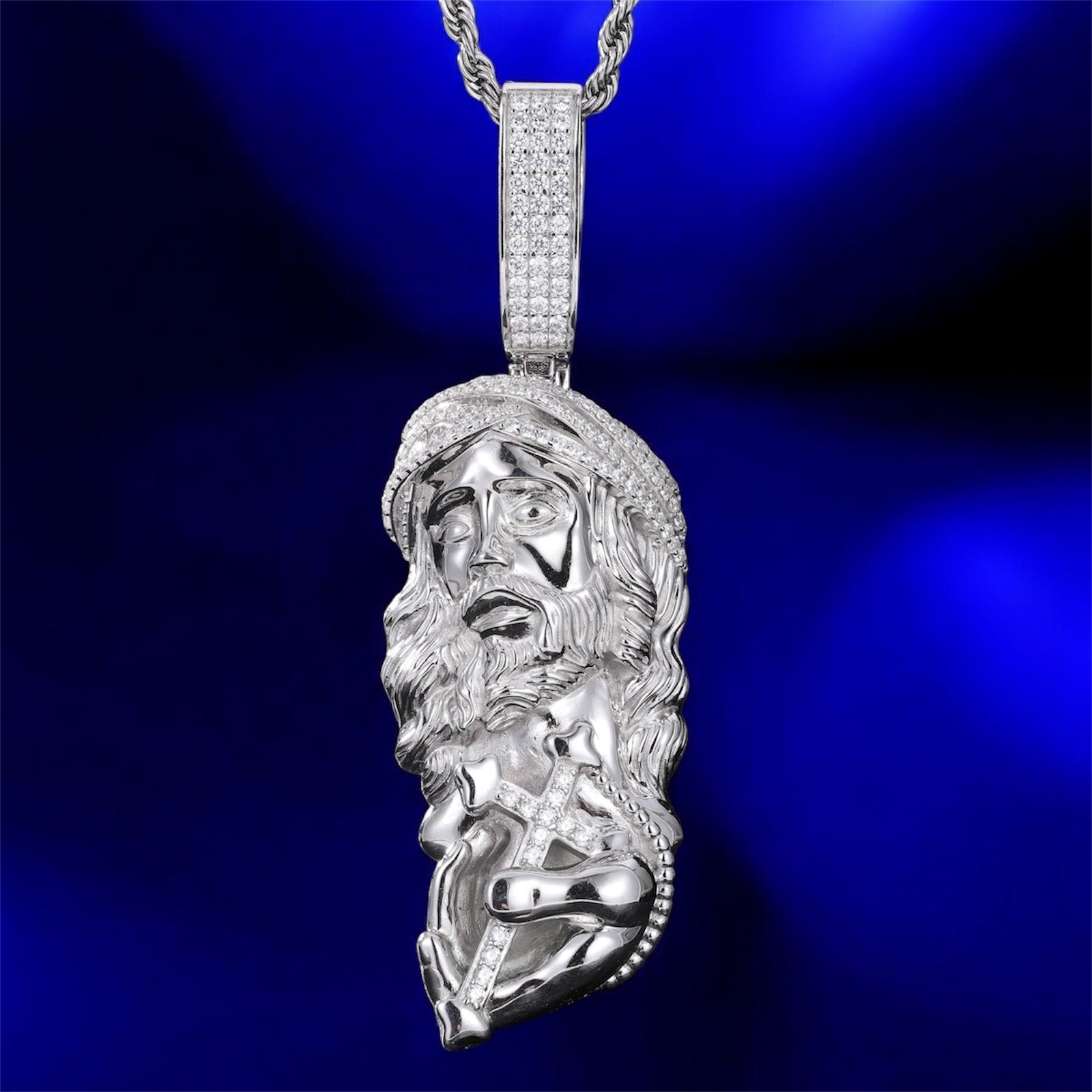 925 Silver Moissanite Hand Cross White Gold & Gold Jesus Pendant - JewelsWhite Gold
