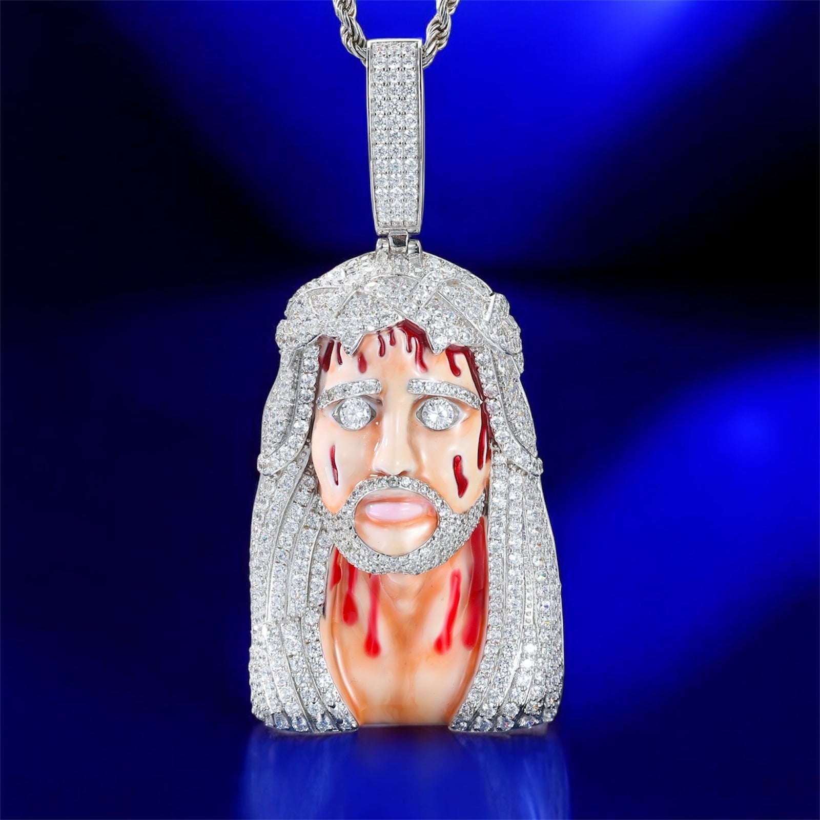 925 Silver Moissanite Human Face Jesus Gold & White Gold Pendant - JewelsGold