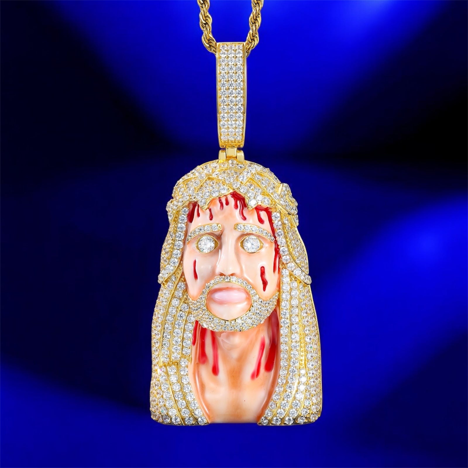 925 Silver Moissanite Human Face Jesus Gold & White Gold Pendant - JewelsGold