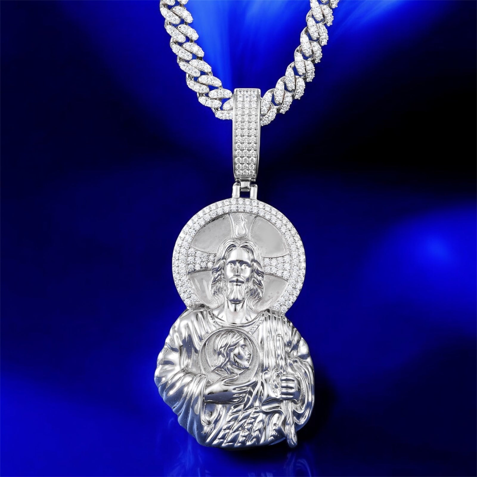 925 Silver Moissanite Jesus Carry Gold & White Gold Pendant - JewelsGold