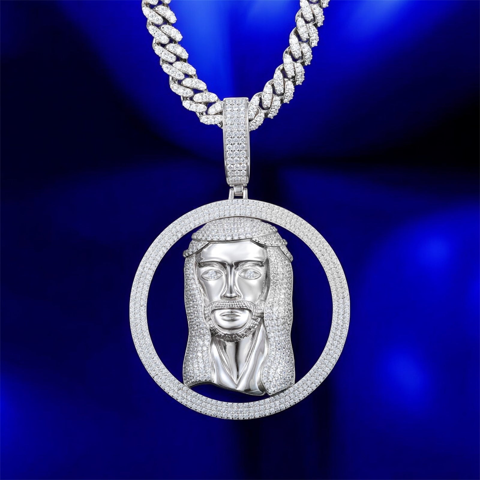 925 Silver Moissanite Jesus Circle Pendant - JewelsGold