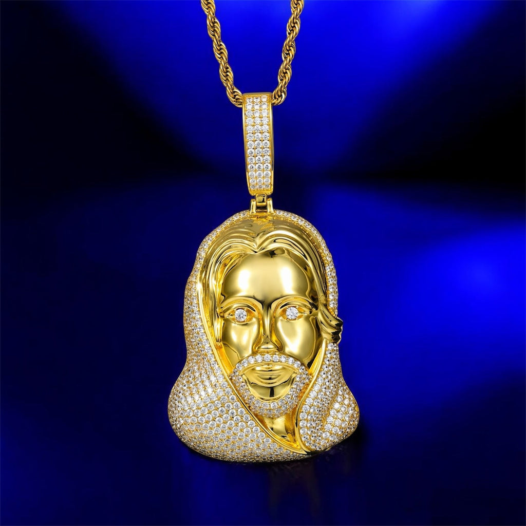 925 Silver Moissanite Jesus Hood White Gold & Gold Pendant - JewelsGold