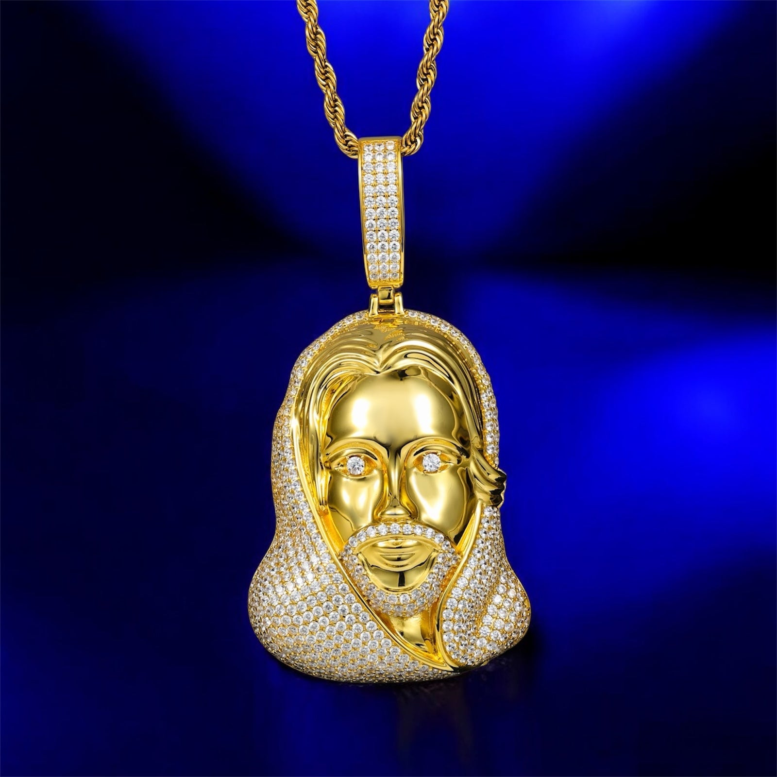 925 Silver Moissanite Jesus Hood White Gold & Gold Pendant - JewelsGold