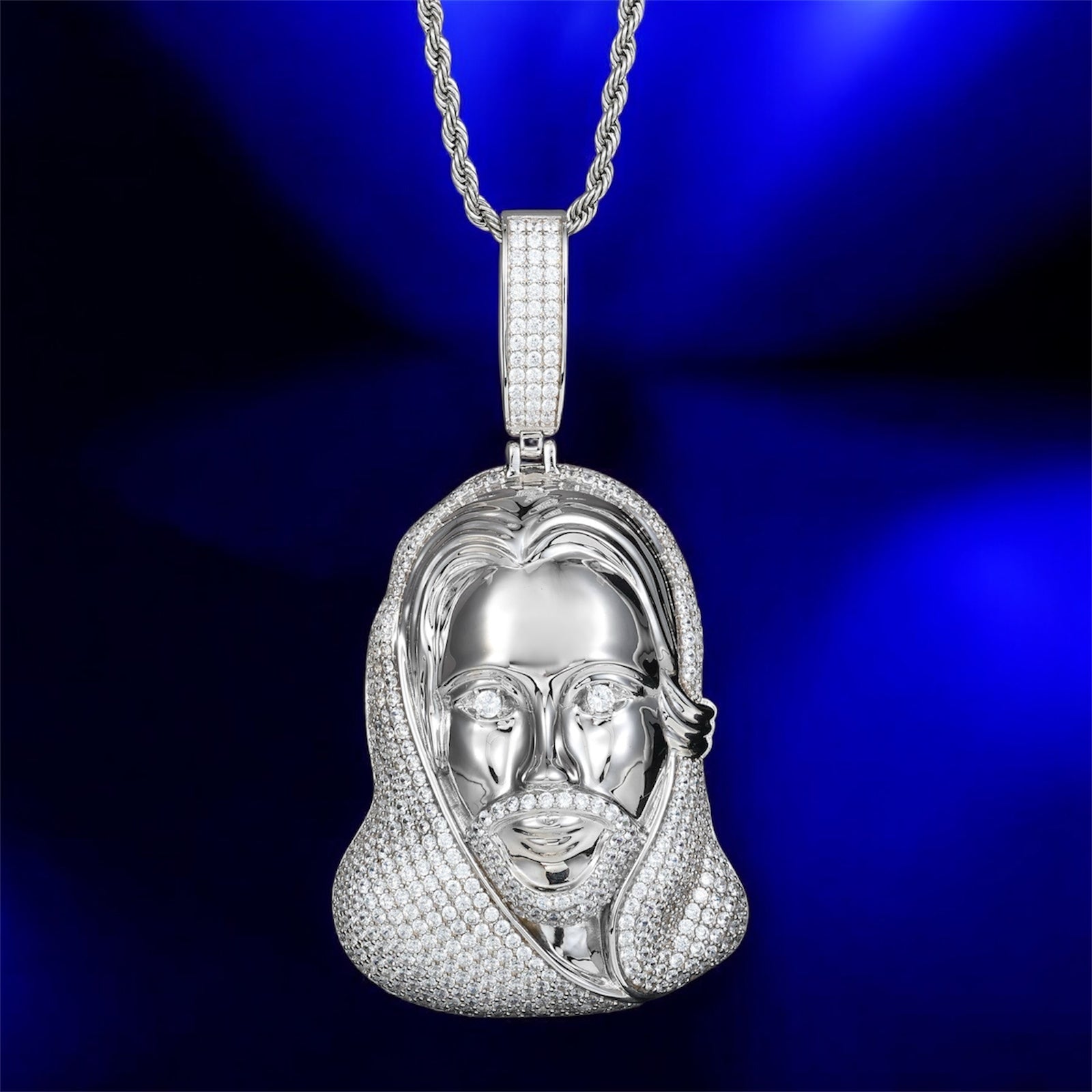 925 Silver Moissanite Jesus Hood White Gold & Gold Pendant - JewelsGold