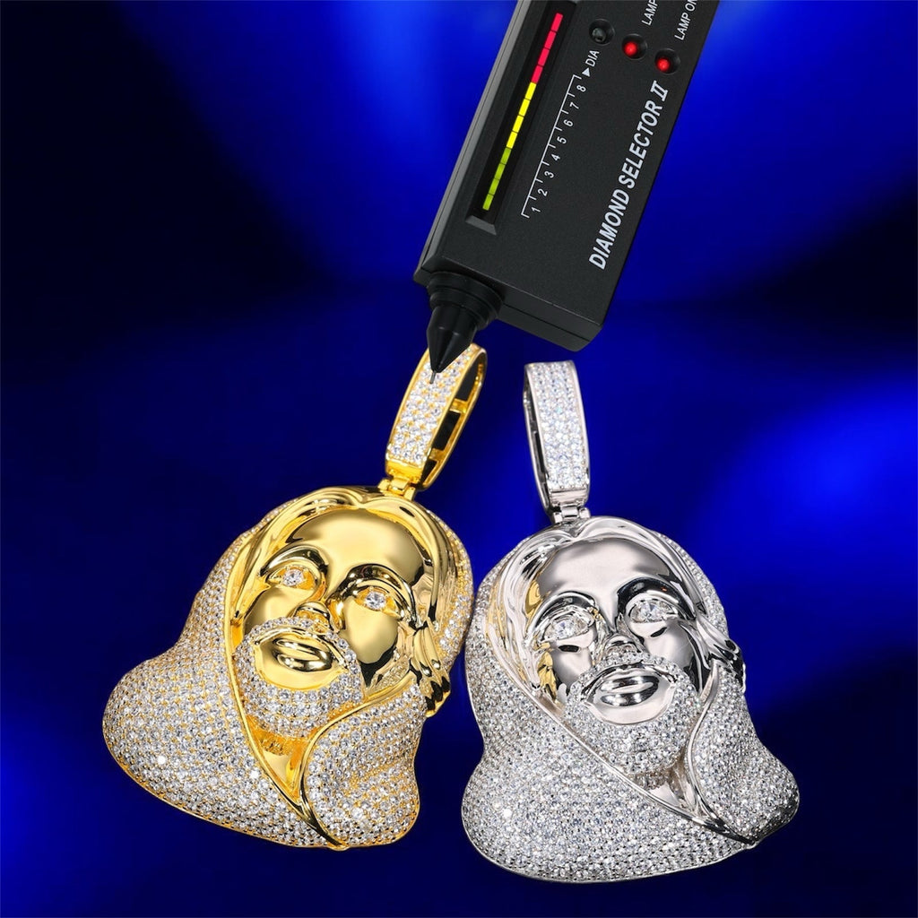 925 Silver Moissanite Jesus Hood White Gold & Gold Pendant - JewelsGold