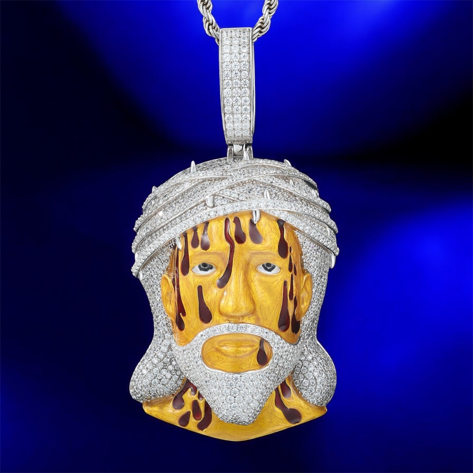 925 Silver Moissanite Yellow Face White Gold & Gold Jesus Pendant - JewelsGold