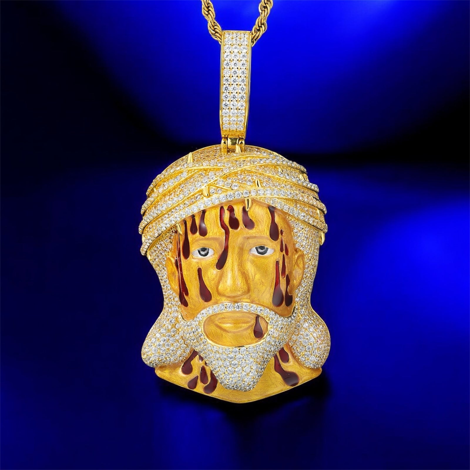 925 Silver Moissanite Yellow Face White Gold & Gold Jesus Pendant - JewelsGold