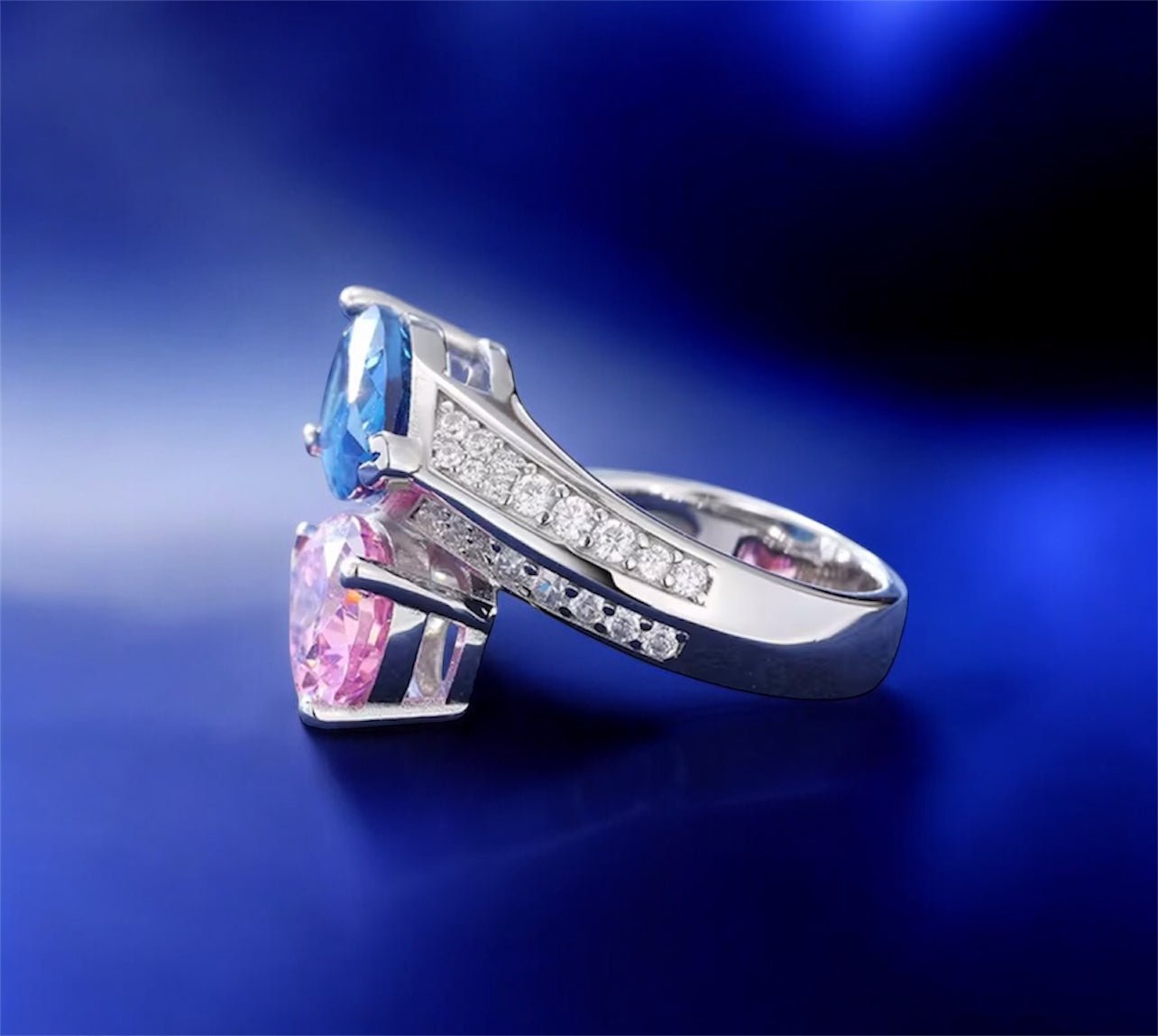 925 Silver Water Drop Pink Blue Ring - Jewels8 - 10