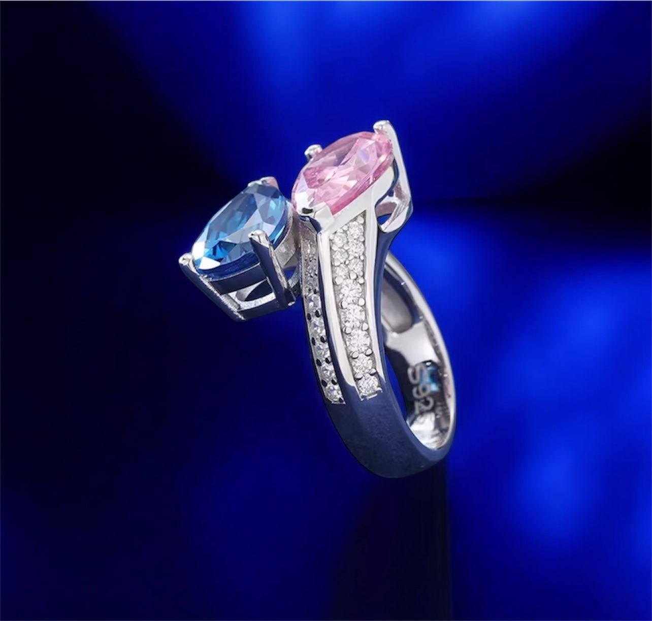 925 Silver Water Drop Pink Blue Ring - Jewels8 - 10