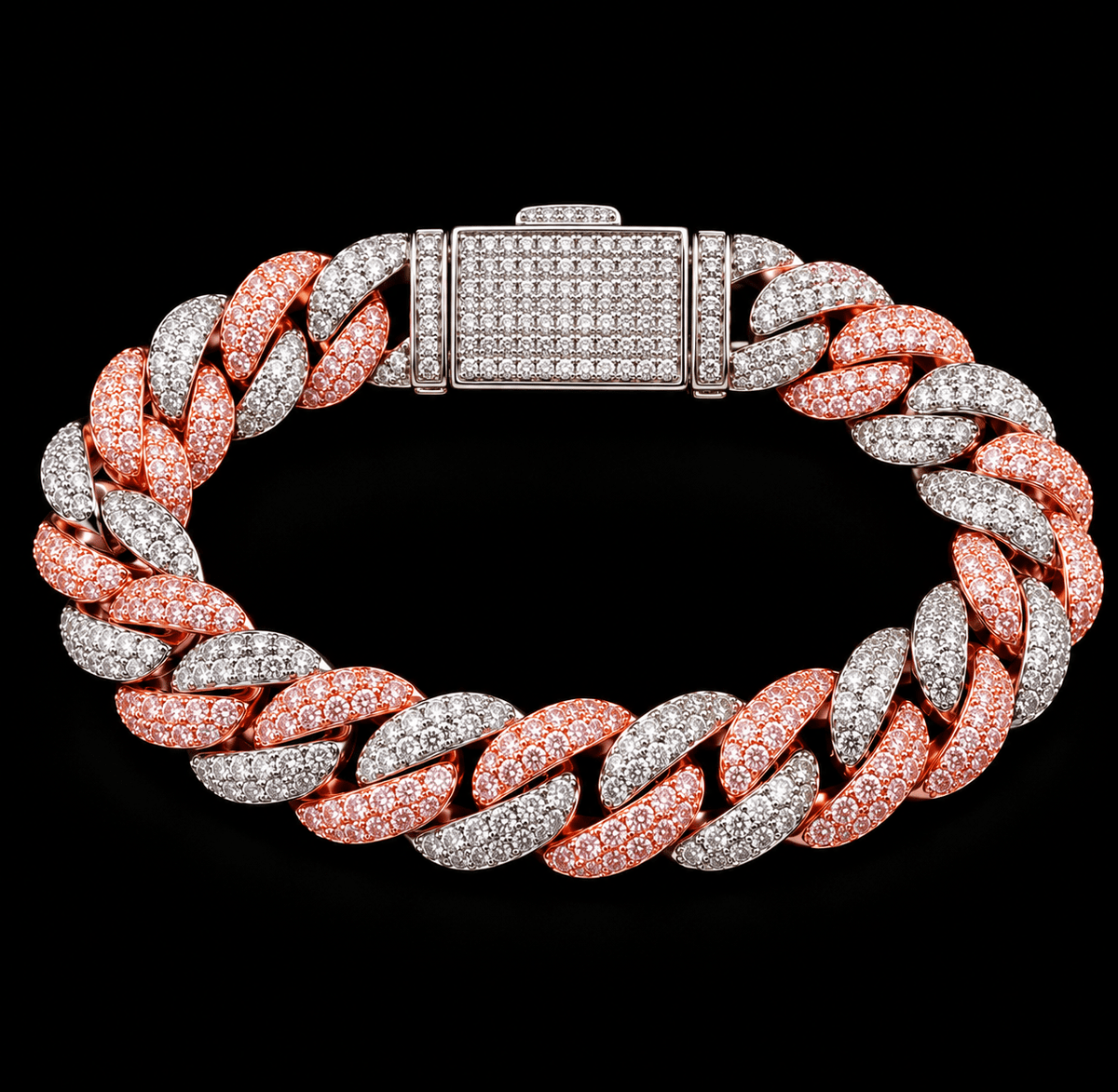 9mm Iced Out Two Tone Cuban Link Bracelet – 5A CZ, Rose Gold & White Gold - Virtue Jewel
