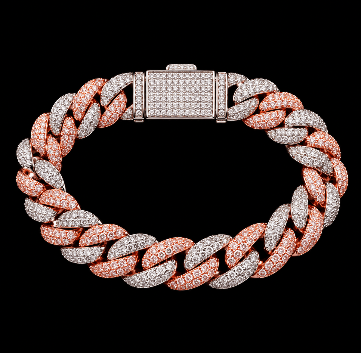 9mm Iced Out Two Tone Cuban Link Bracelet – 5A CZ, Rose Gold & White Gold - Virtue Jewel