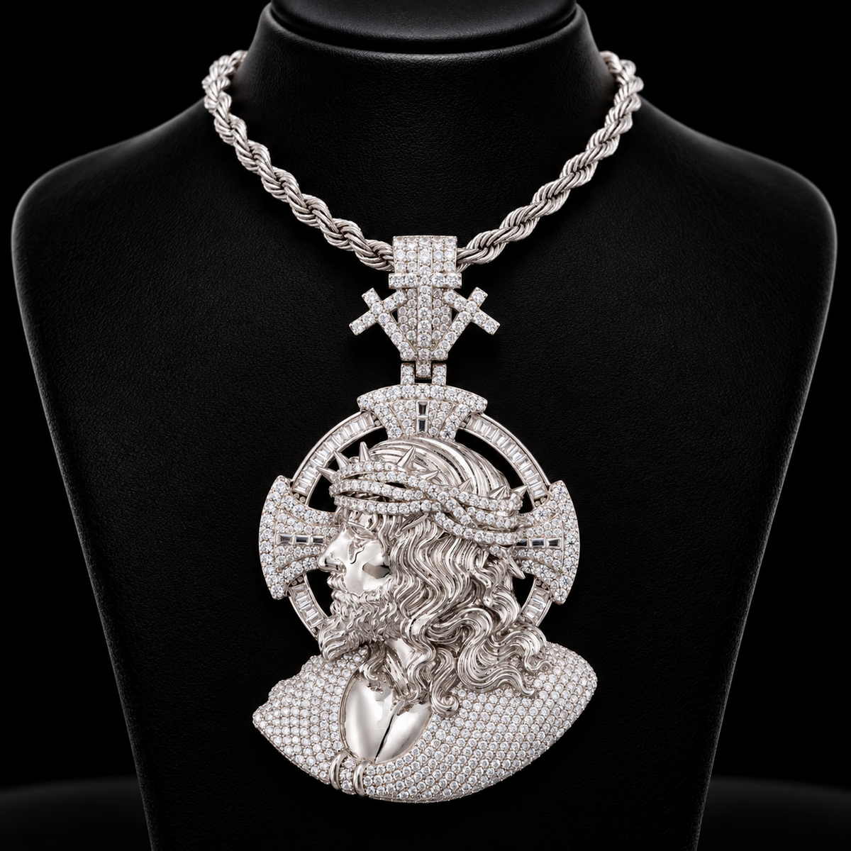 Iced Out Side Profile Jesus Piece Pendant – VVS Moissanite, Gold & White Gold
