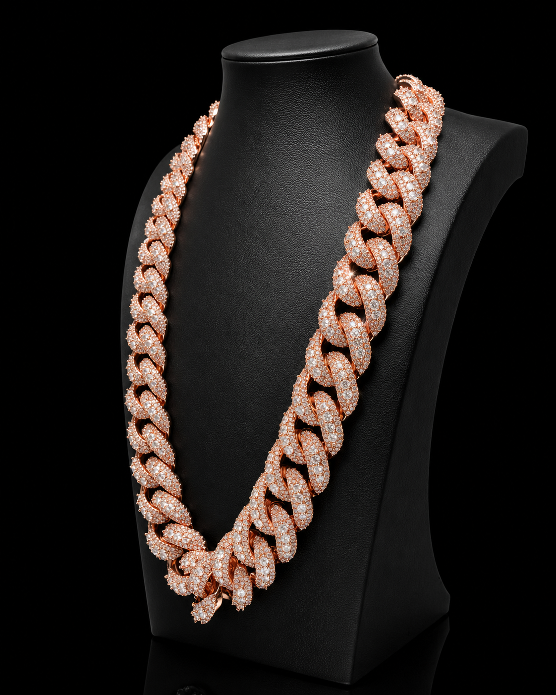Miami Cuban Link Prong Stimulated Diamonds Iced Out Chain | Rose & Gold