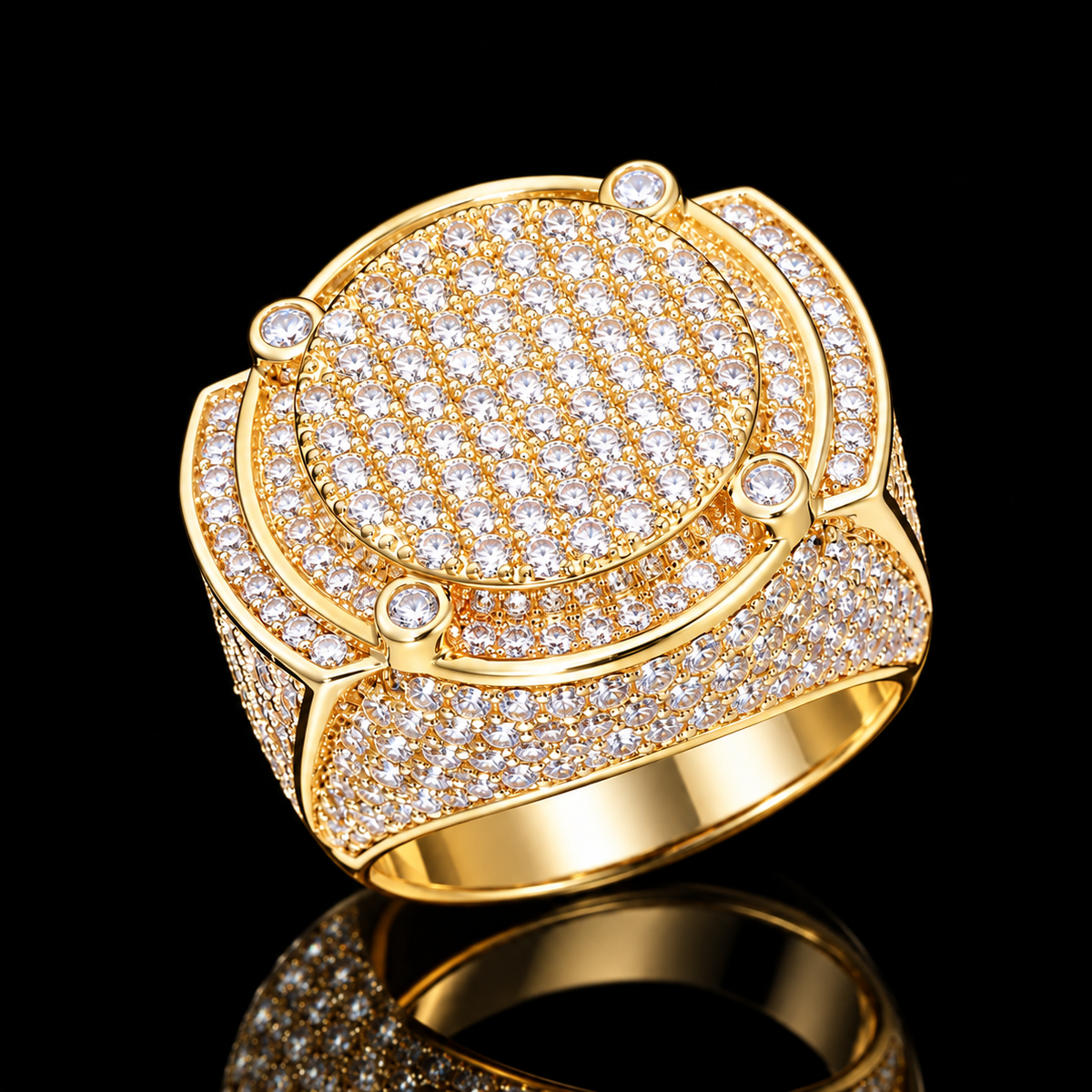 Iced Out Championship Ring – Round Pavé Face, 5A CZ, Gold & White Gold