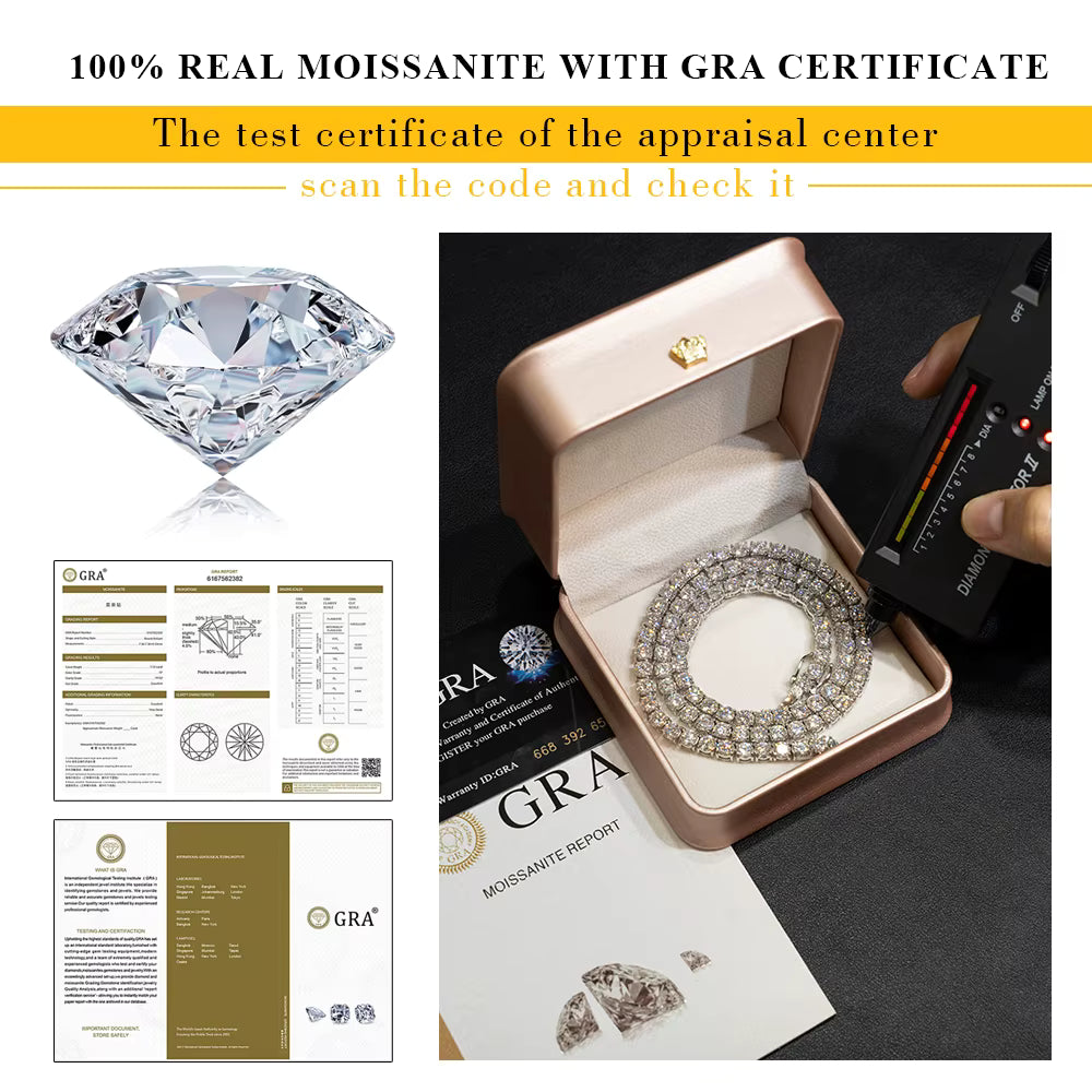 Luxury Men Women Hip Hop Iced Out Fine Jewelry 2MM 3MM 4MM 5MM Lab Diamond S925 Silver Vvs Moissanite Tennis Chain Necklace